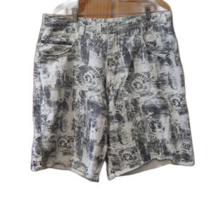 Pelle Pelle White Gray All Over Print Baggy Denim Streetwear Shorts 42 Hip Hop